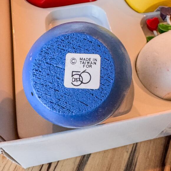 1980s Vintage Dept 56 Wooden Easter Eggs w Tulips-Set of 6-Original Box-Spring - Picture 10 of 10